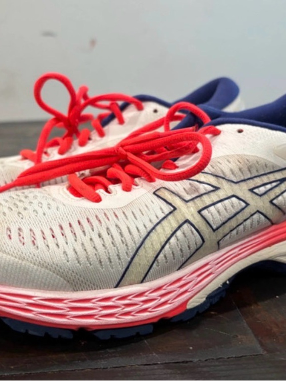 ASICS Women's White Running Shoes with Red Laces and Navy Trim